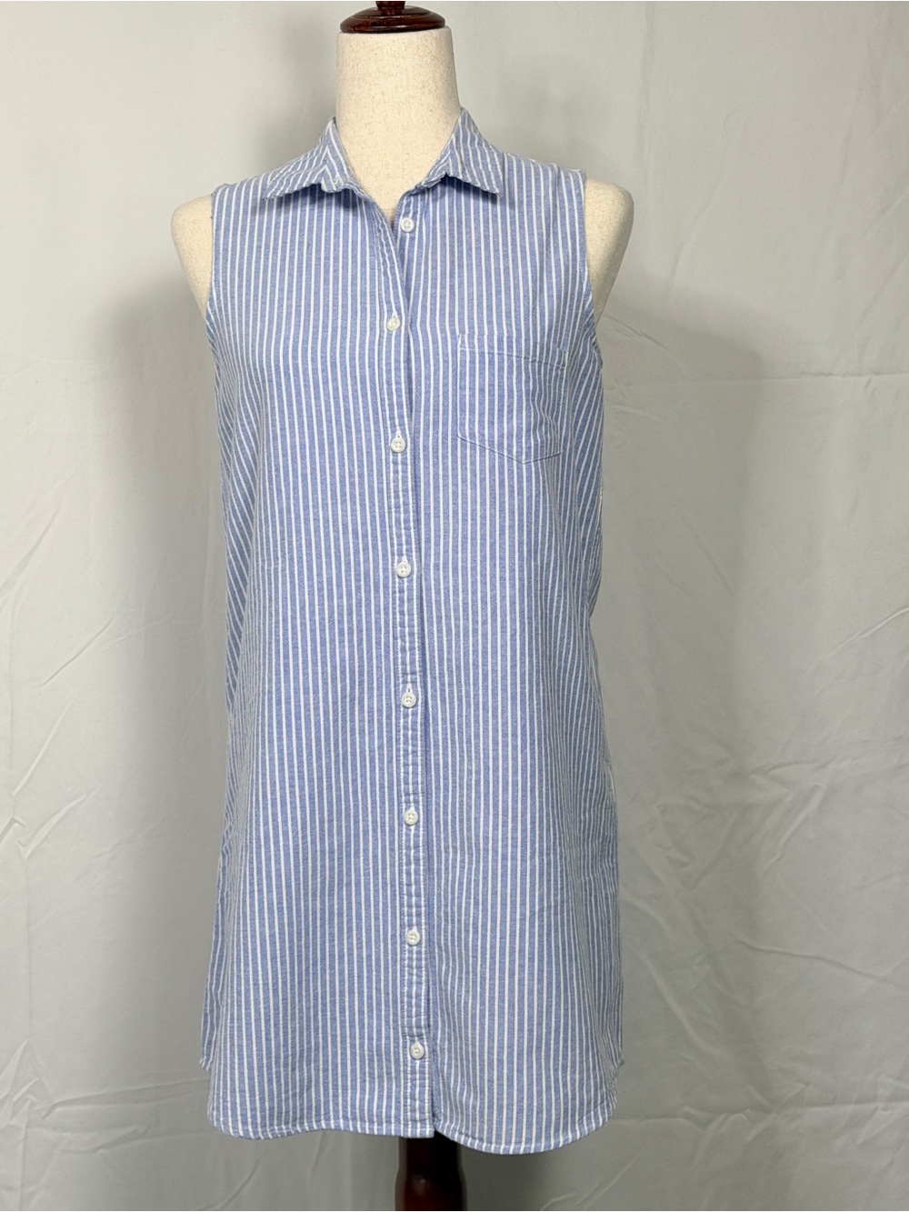 SO Light Blue and White Striped Sleeveless Shirt Dress coastal,preppy cotton Med